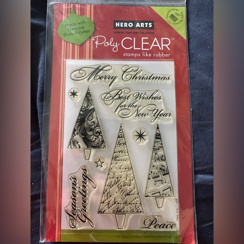 Retired Hero Arts CL459 PolyClear Christmas Trees Greetings Stamp Set NIP